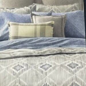 Ralph Lauren Austin King Duvet Cover Set 100% Cotton Gray Blue NIP